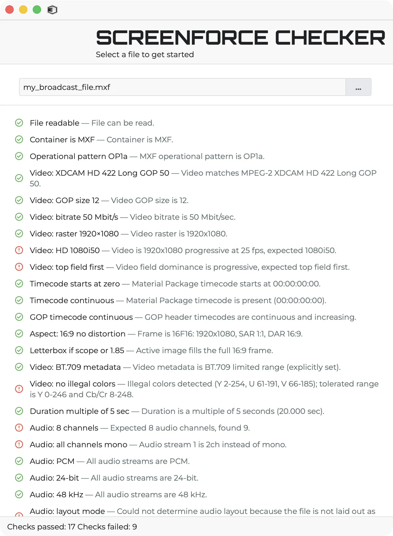 Screenforce Checker main window
