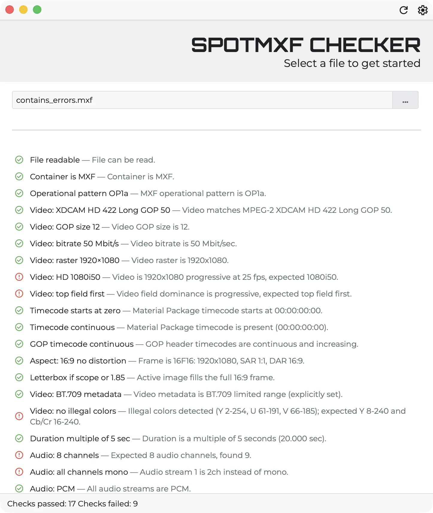 Spot MXF Checker screenshot