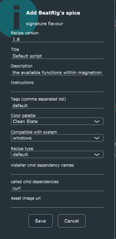 recipe save header dialog